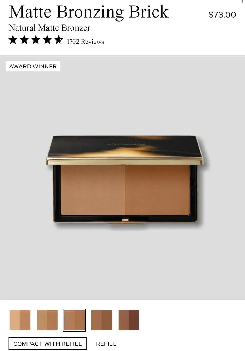 Victoria Beckham Beauty Matte Bronzing Brick - 03 Sand/Sol. NIB. MSRP $73!